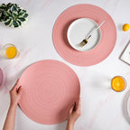 Pink Embossed Warli Design Round Table Mat Set Of 6 Nestasia
