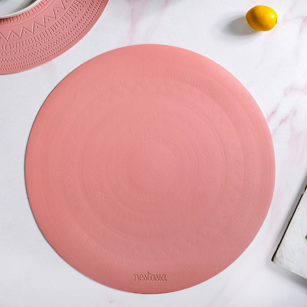 Pink Embossed Warli Design Round Table Mat Set Of 6 Nestasia