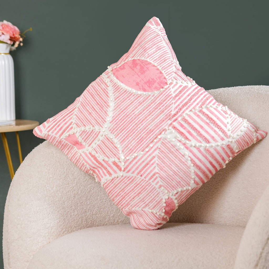 Soft Pink Embroidered Couch Cushion Cover 40x40 cm Nestasia