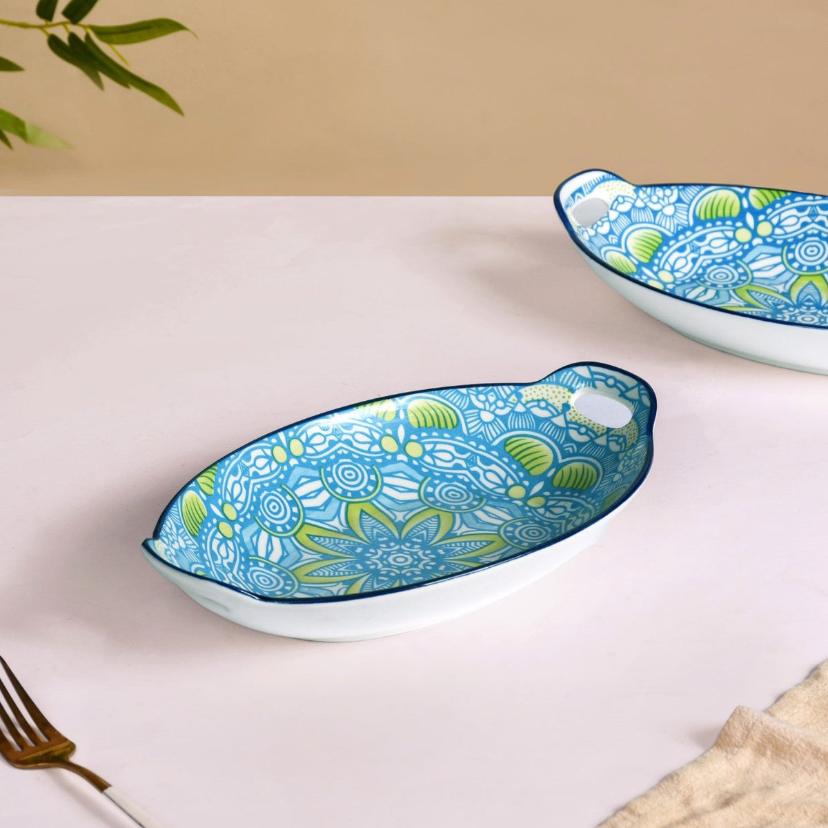 Green And Blue Mandala Serving Platter Set Of 2 Nestasia