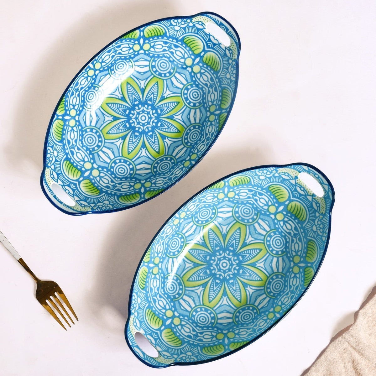 Green And Blue Mandala Serving Platter Set Of 2 Nestasia