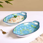Green And Blue Mandala Serving Platter Set Of 2 Nestasia