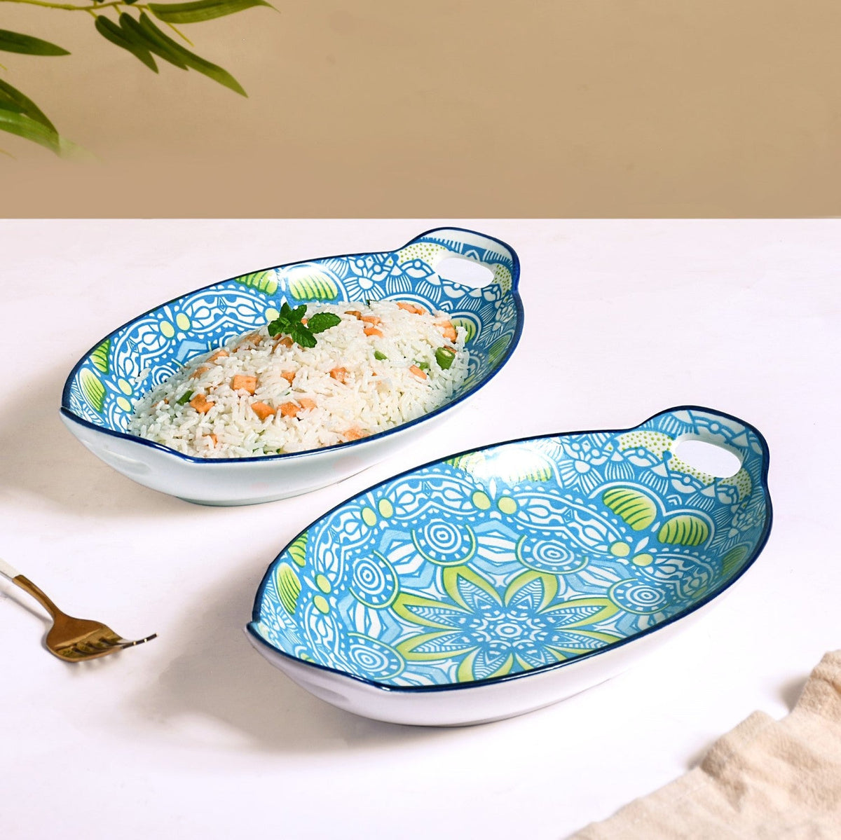 Green And Blue Mandala Serving Platter Set Of 2 Nestasia