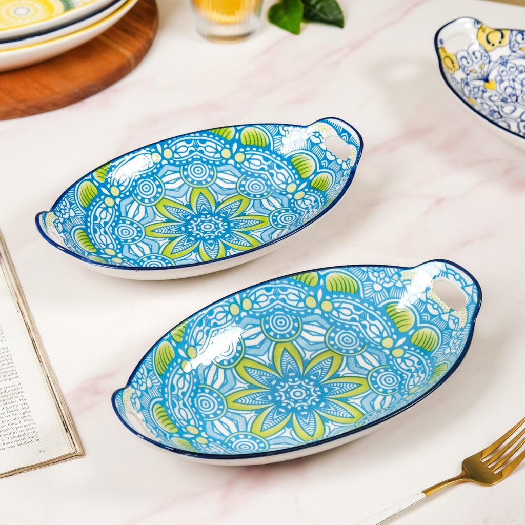 Green And Blue Mandala Serving Platter Set Of 2 Nestasia