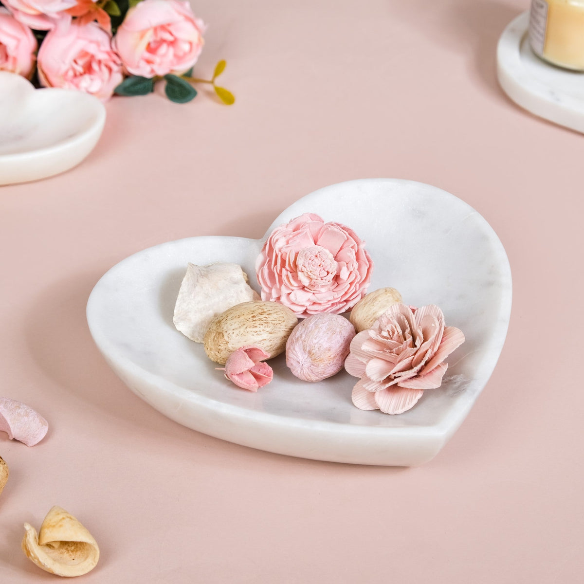 Big Heart Polished Marble Stone Platter 8 Inch Nestasia