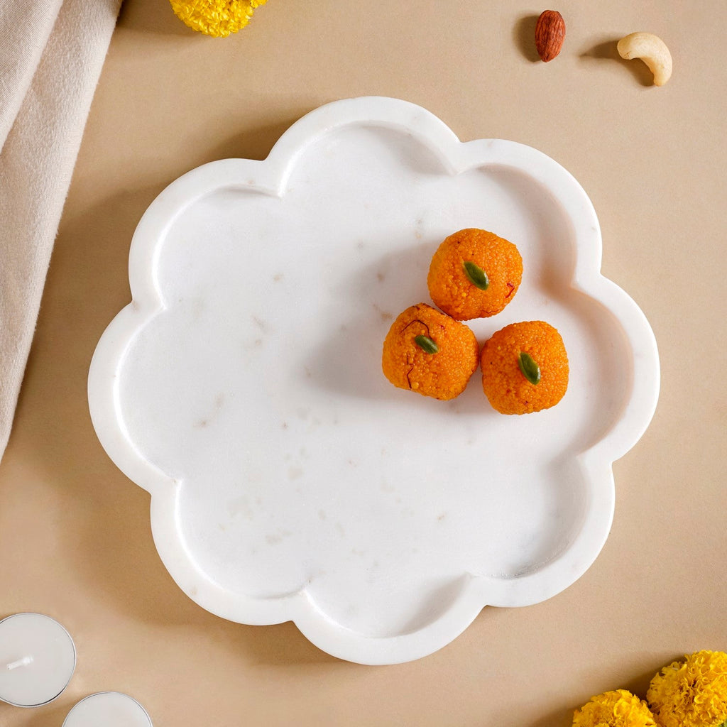 Sustainable Marble Stone Flower Platter 9 Inch Nestasia