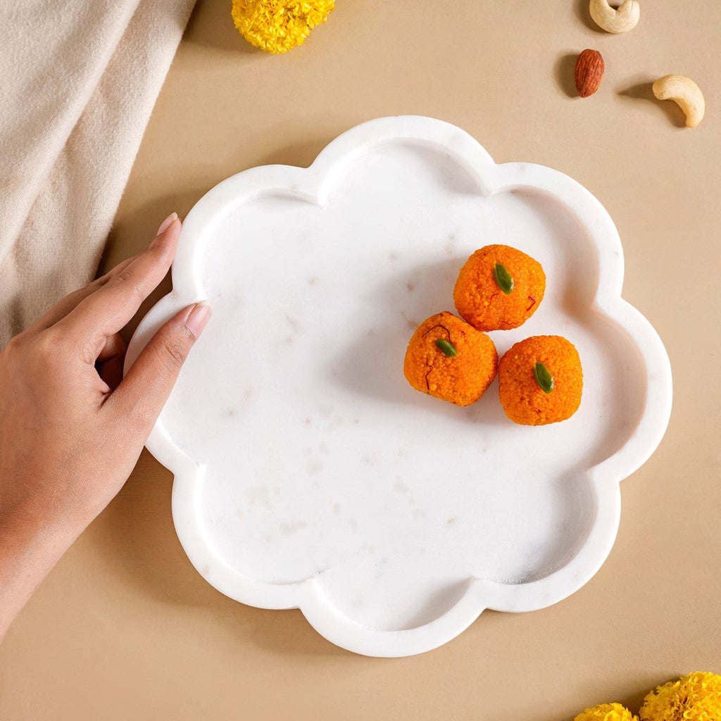 Sustainable Marble Stone Flower Platter 9 Inch Nestasia