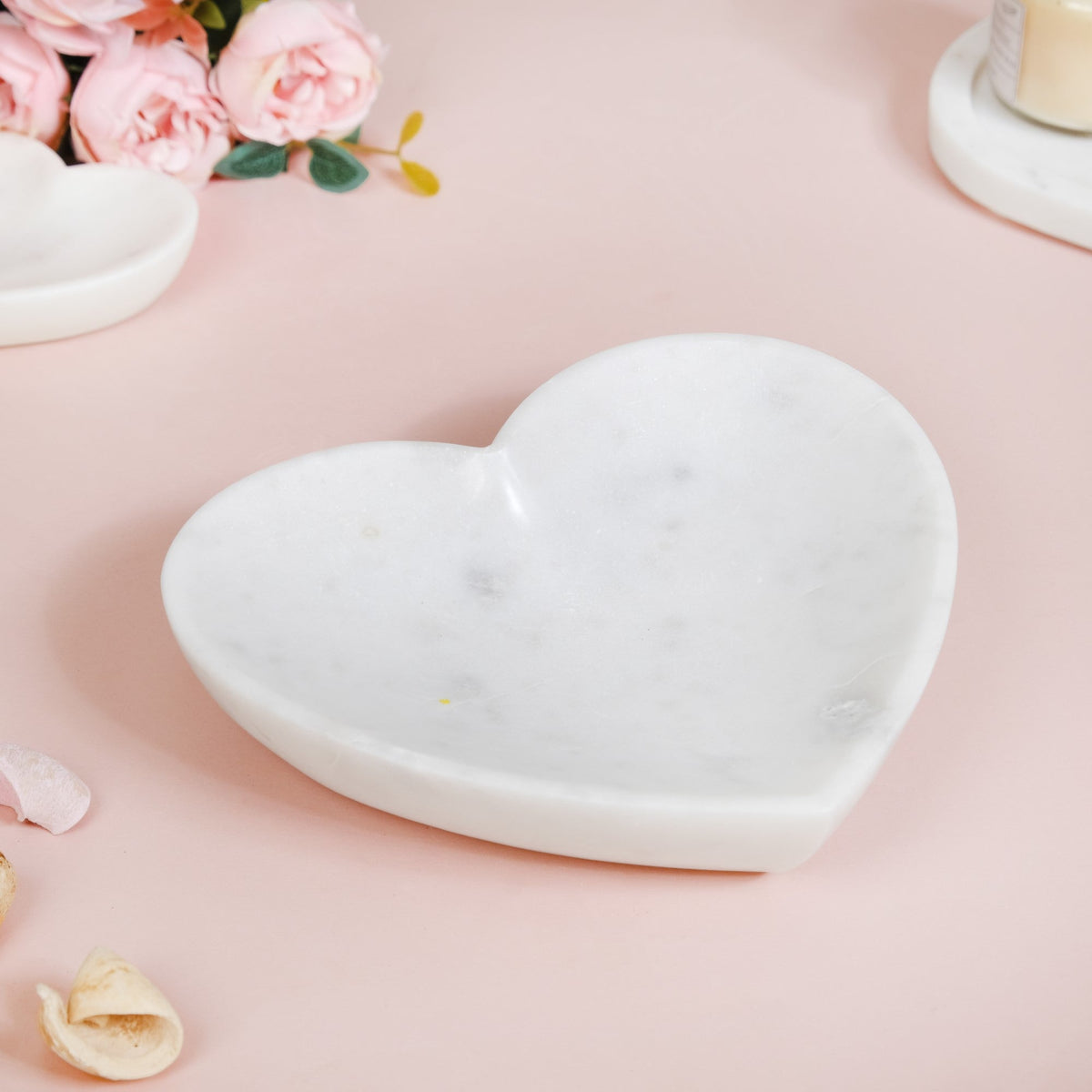 Big Heart Polished Marble Stone Platter 8 Inch Nestasia