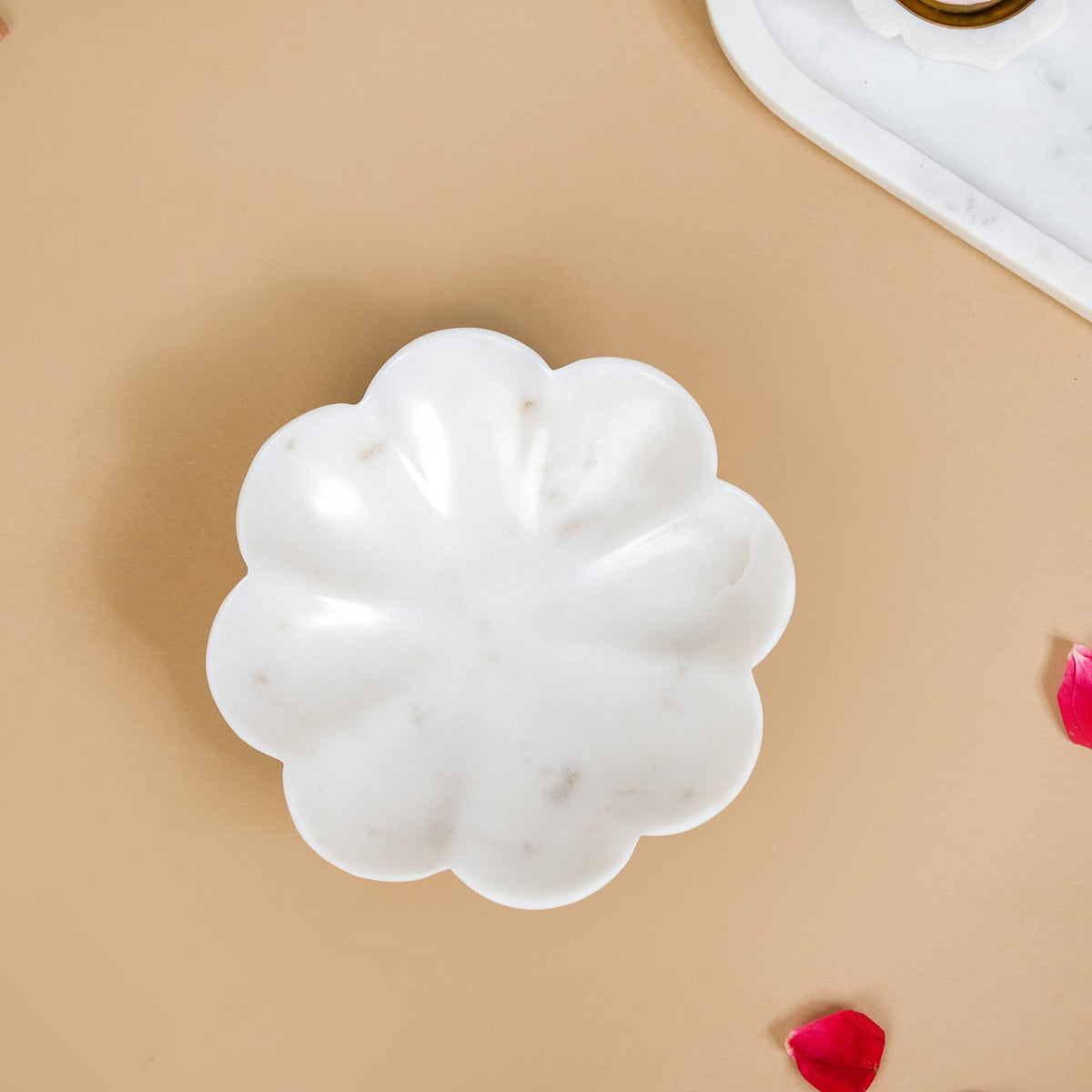 White Marble Stone Flower Platter Small 6 Inch Nestasia