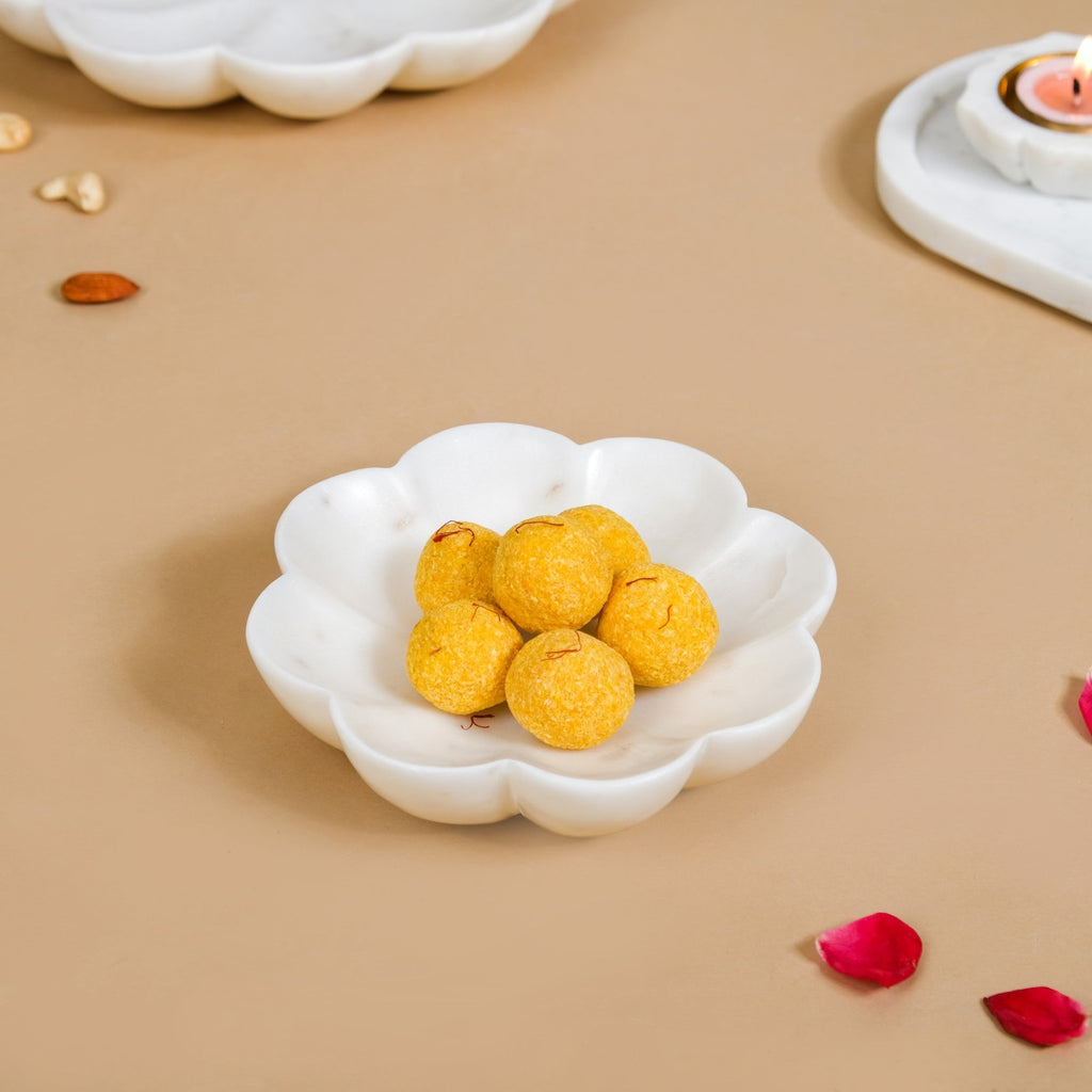 White Marble Stone Flower Platter Small 6 Inch Nestasia