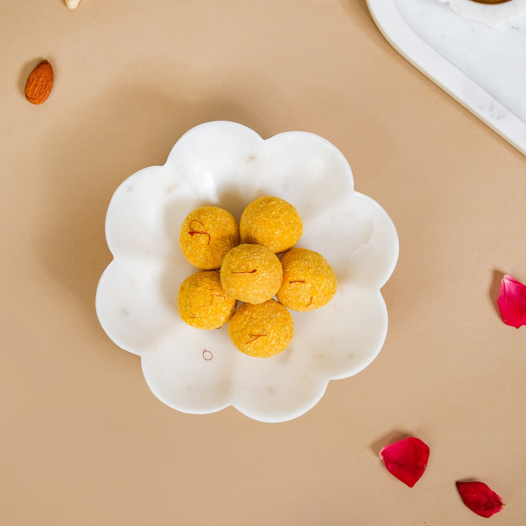 White Marble Stone Flower Platter Small 6 Inch Nestasia