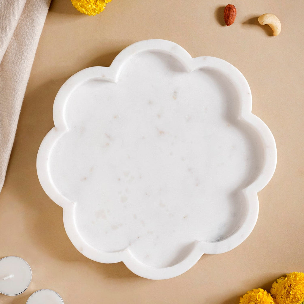 Sustainable Marble Stone Flower Platter 9 Inch Nestasia