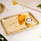 Veda Pure Brass Decorative Tray Gold 30x22cm Nestasia