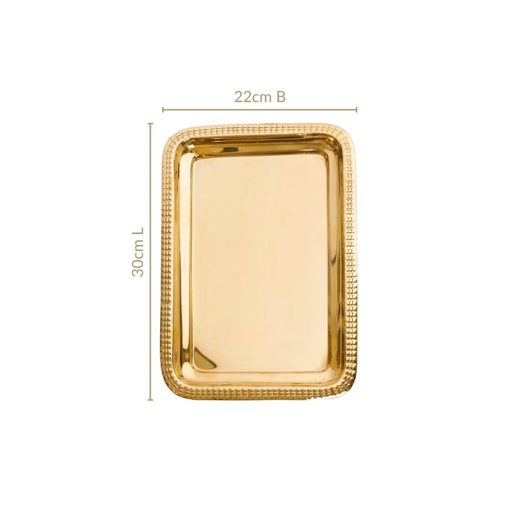 Veda Pure Brass Decorative Tray Gold 30x22cm Nestasia