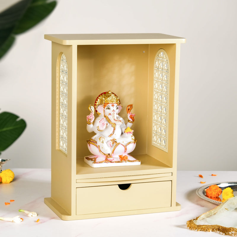 Pooja Mandir For Home And Office Beige Medium 30x17x42cm Nestasia