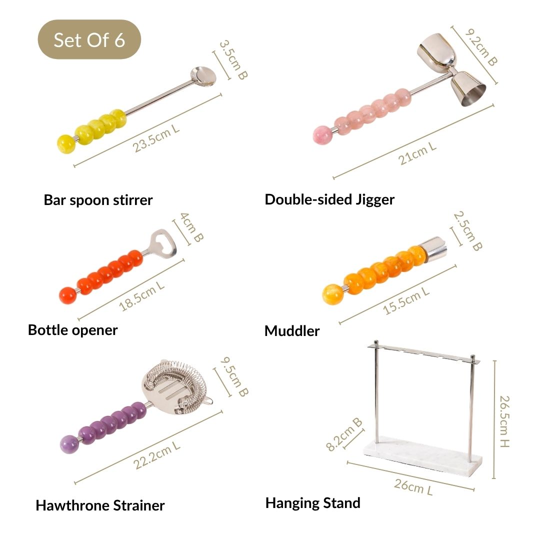 Bubble Pop Stainless Steel Bar Tool Set Of 5 With Stand Nestasia