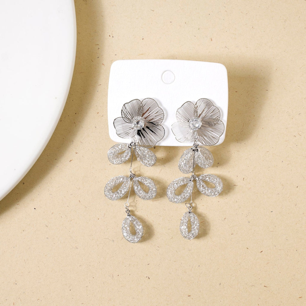 Poppy Blossom Sparkling Silver Danglers Nestasia
