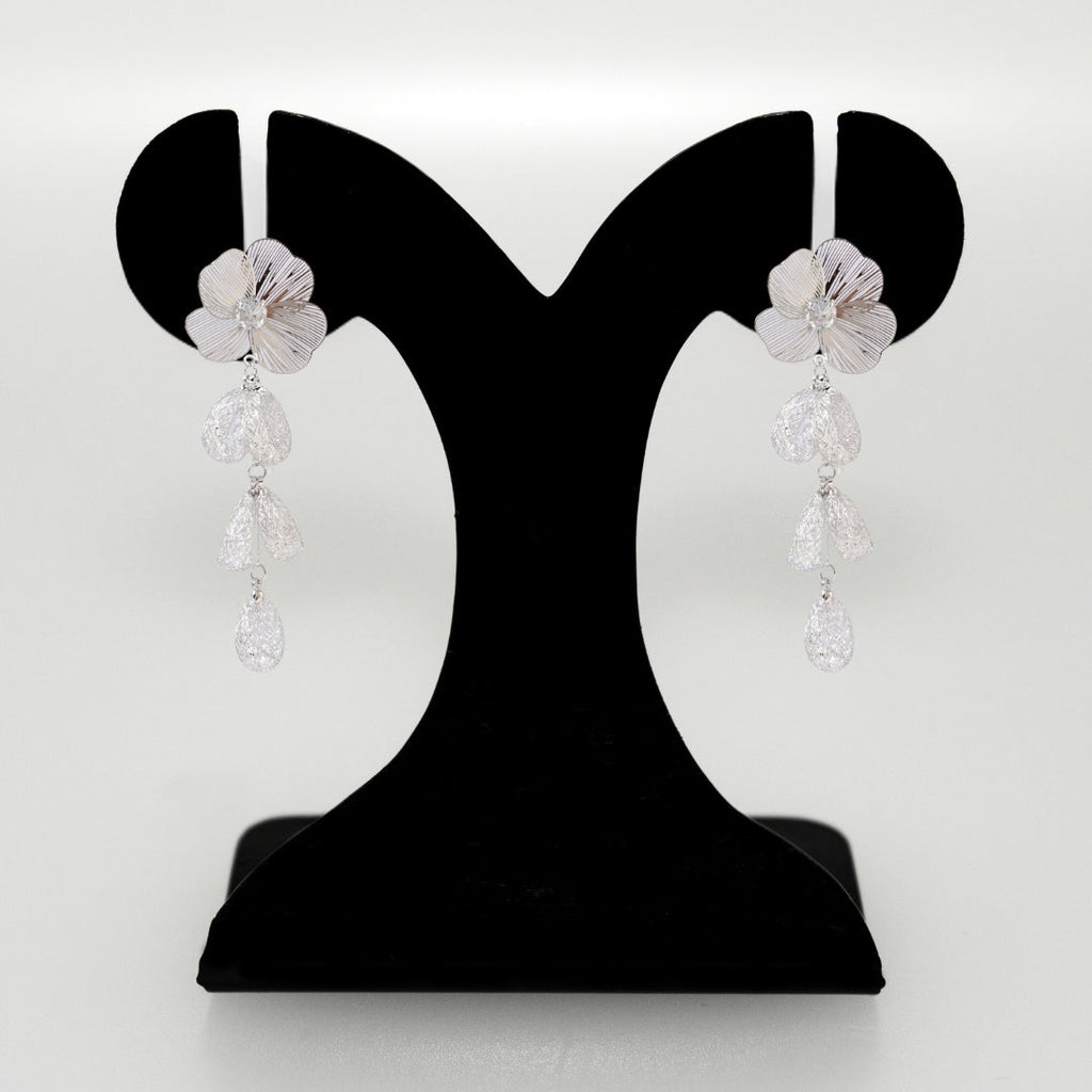 Poppy Blossom Sparkling Silver Danglers Nestasia