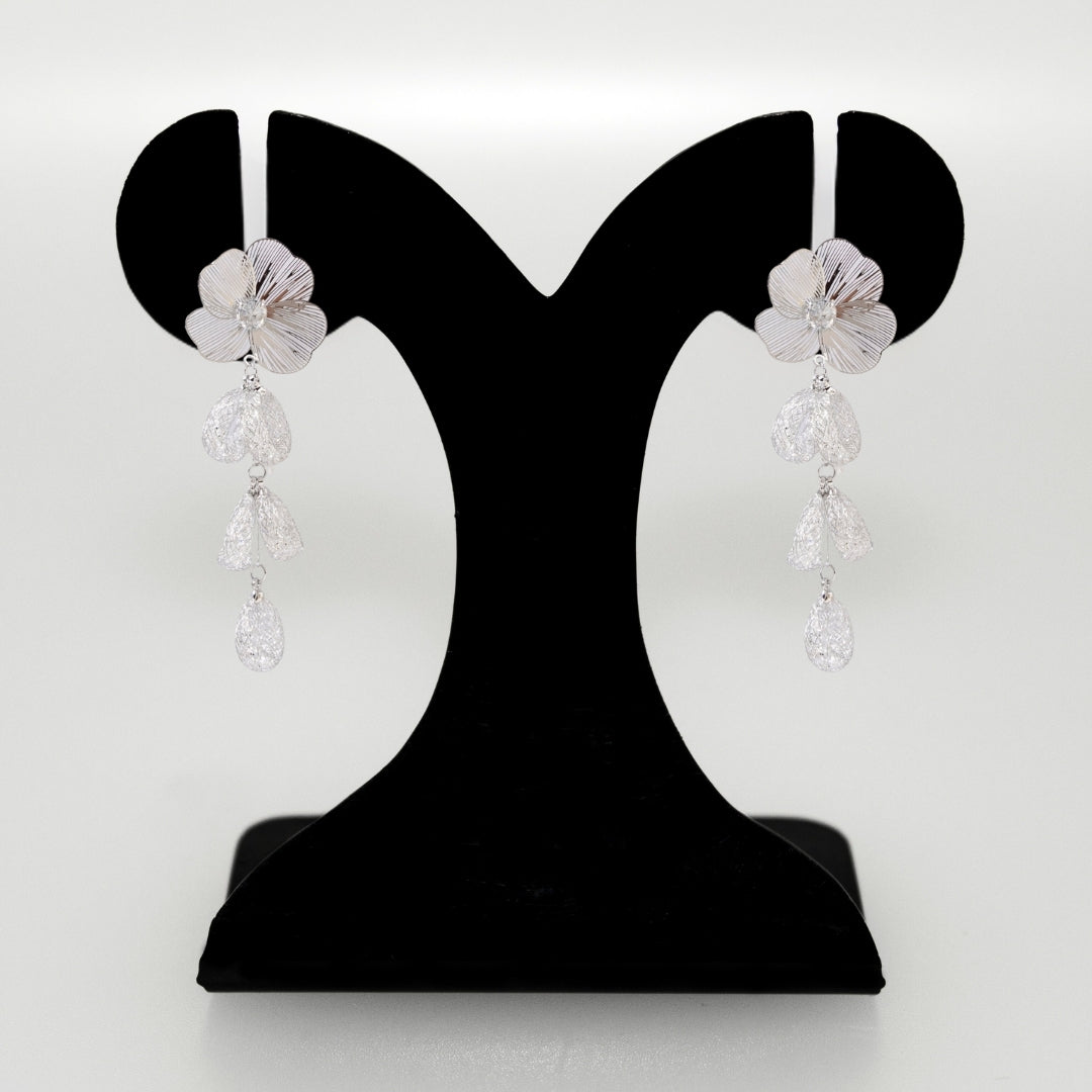 Poppy Blossom Sparkling Silver Danglers Nestasia
