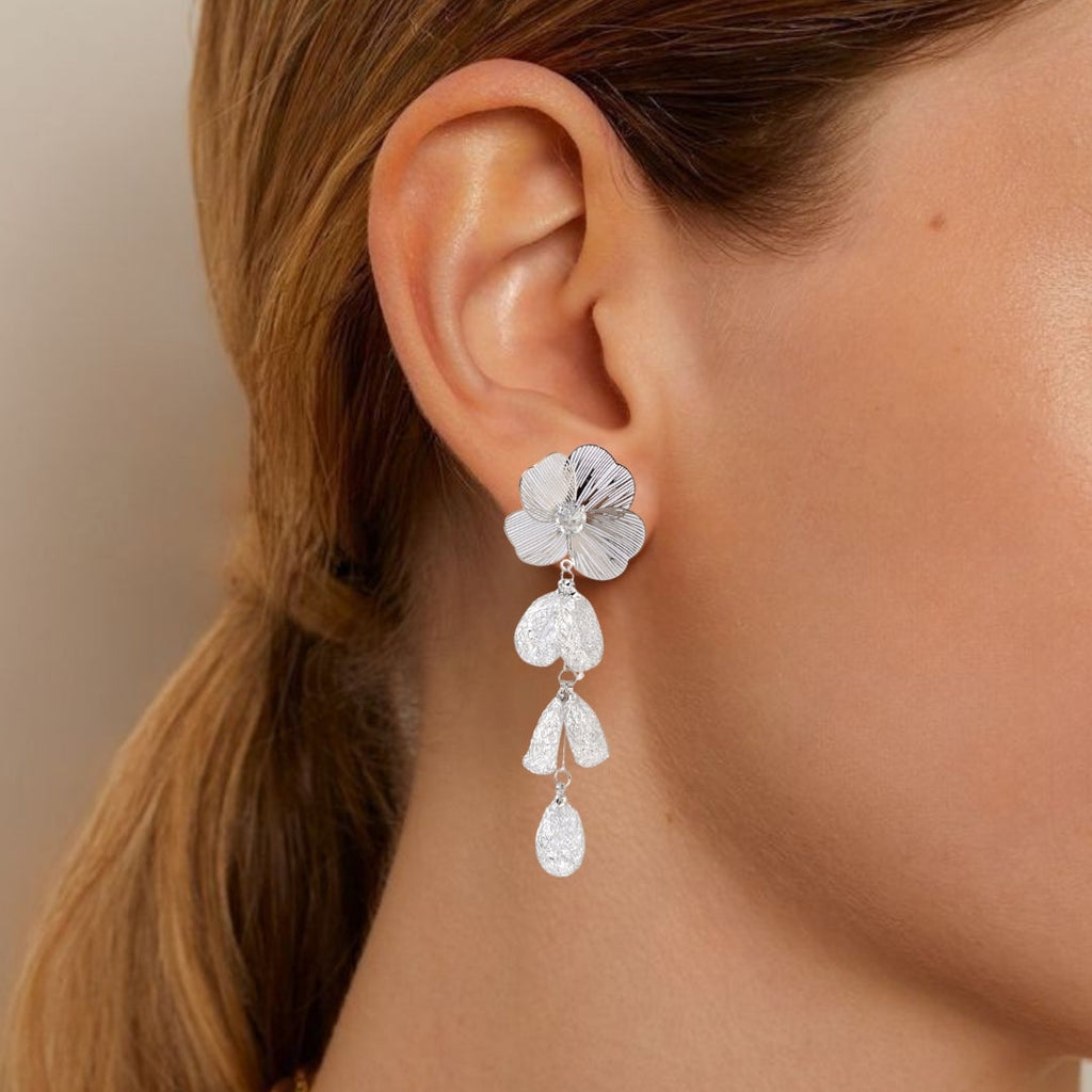 Poppy Blossom Sparkling Silver Danglers Nestasia