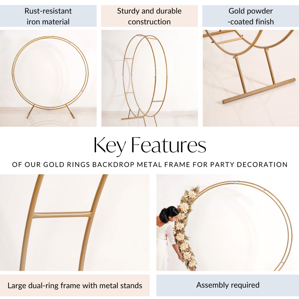 Gold Double Ring Backdrop Metal Frame For Party Decoration 99 Inch Nestasia