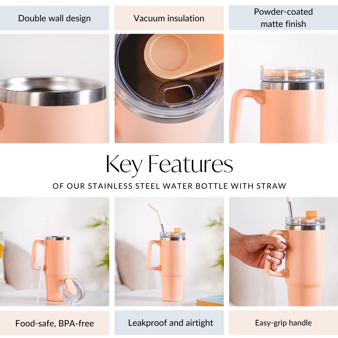 Glacio Spillproof Stainless Steel Water Bottle Soft Apricot 850ml Nestasia
