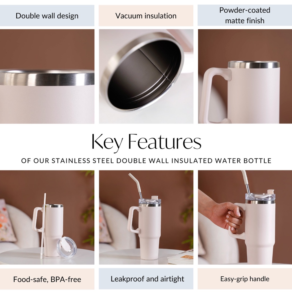 Glacio Double Wall Insulated Trending Sipper Water Bottle Moonbeam White 850ml Nestasia