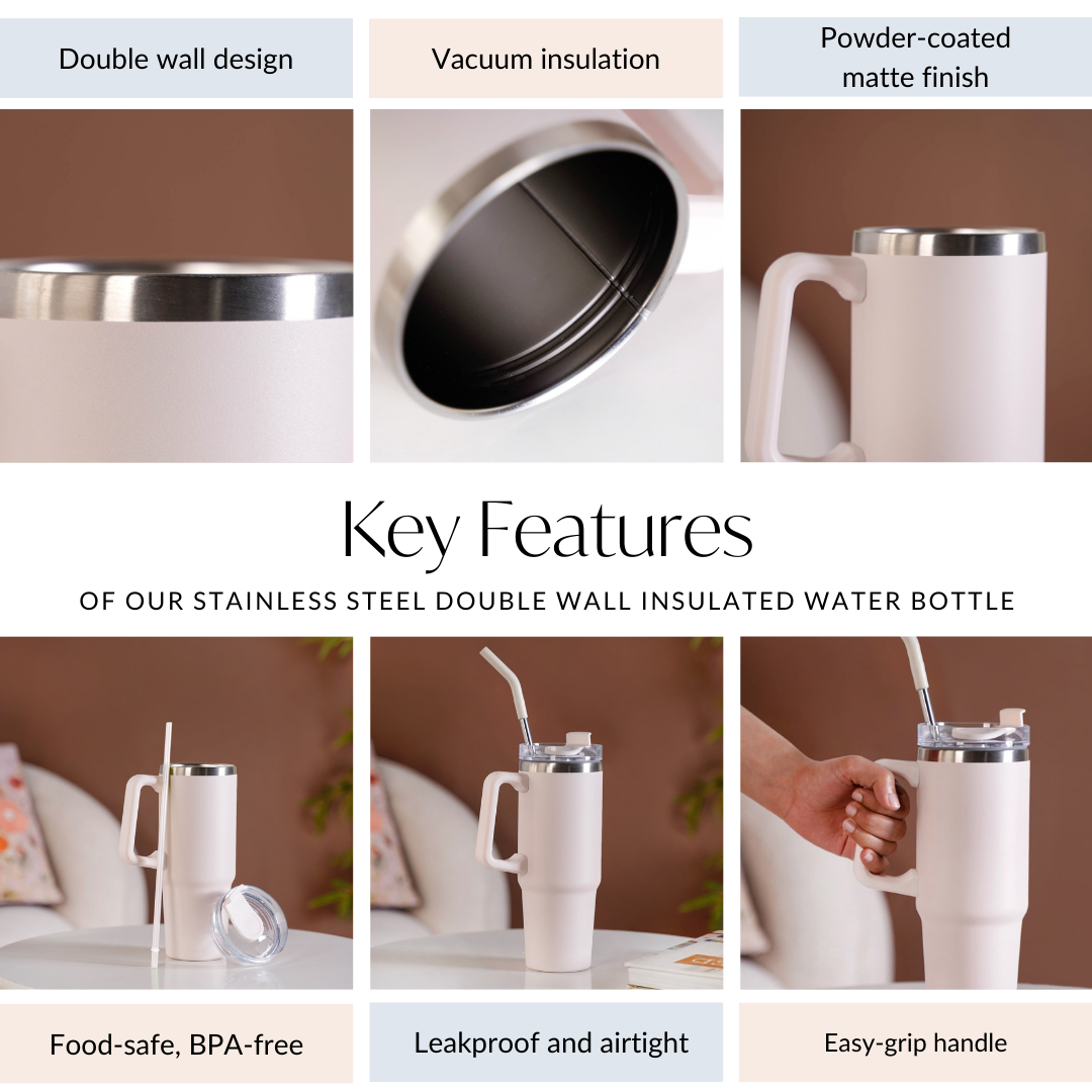 Glacio Double Wall Insulated Trending Sipper Water Bottle Moonbeam White 850ml Nestasia