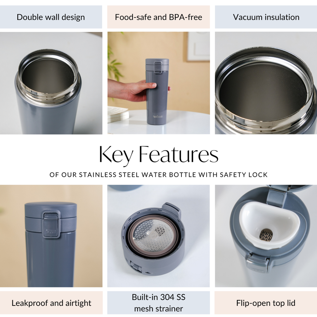 Thermox Double Wall Insulated Travel Mug With Strainer Onyx Grey 450ml Nestasia