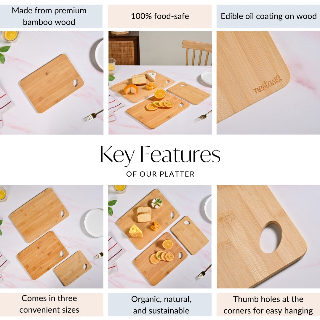 Premium Bamboo Serving Board Set Of 3 Nestasia