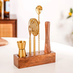 Premium Bar Tool Set Of 5 With Wooden Base Stand Nestasia
