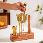 Premium Bar Tool Set Of 5 With Wooden Base Stand Nestasia