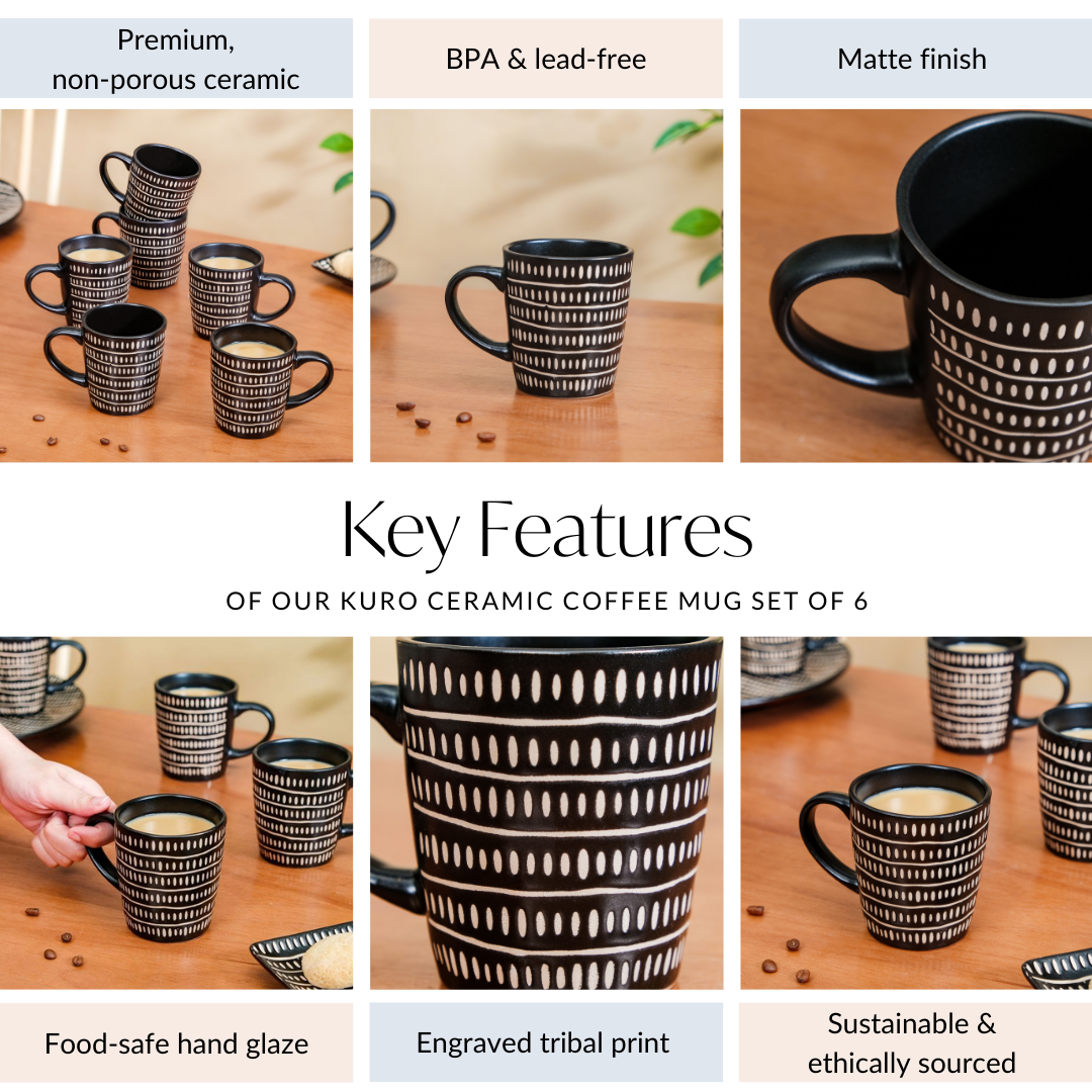 Kuro Ceramic Coffee Mug Set Of 6 275ml Nestasia