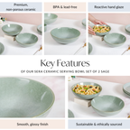 Sera Ceramic Serving Bowl Set Of 2 Sage 1000ml Nestasia