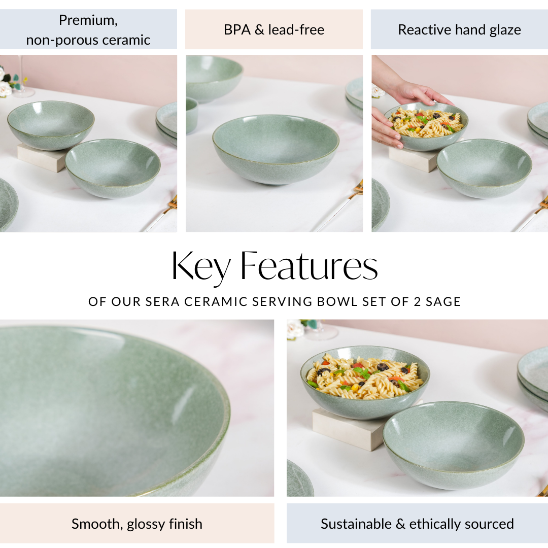 Sera Ceramic Serving Bowl Set Of 2 Sage 1000ml Nestasia