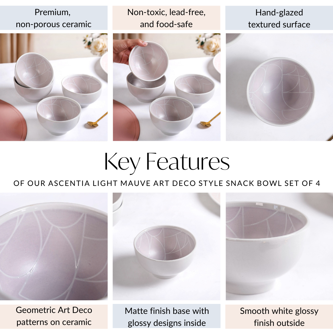 Monvia Modern Art Deco Light Mauve Small Bowl Set Of 4 325ml Nestasia