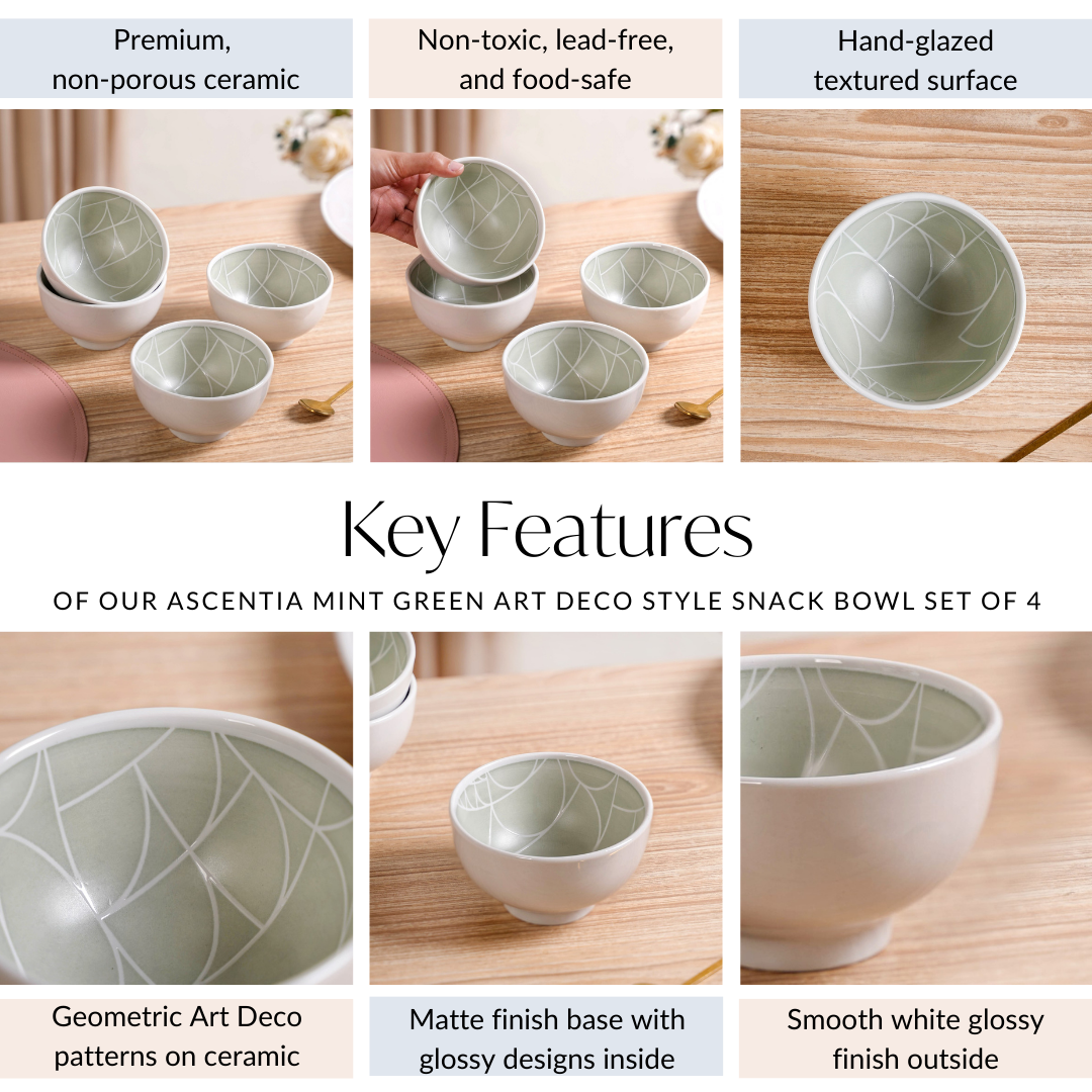 Monvia Geometric Pattern Ceramic Bowl Set Of 4 Mint 325ml Nestasia