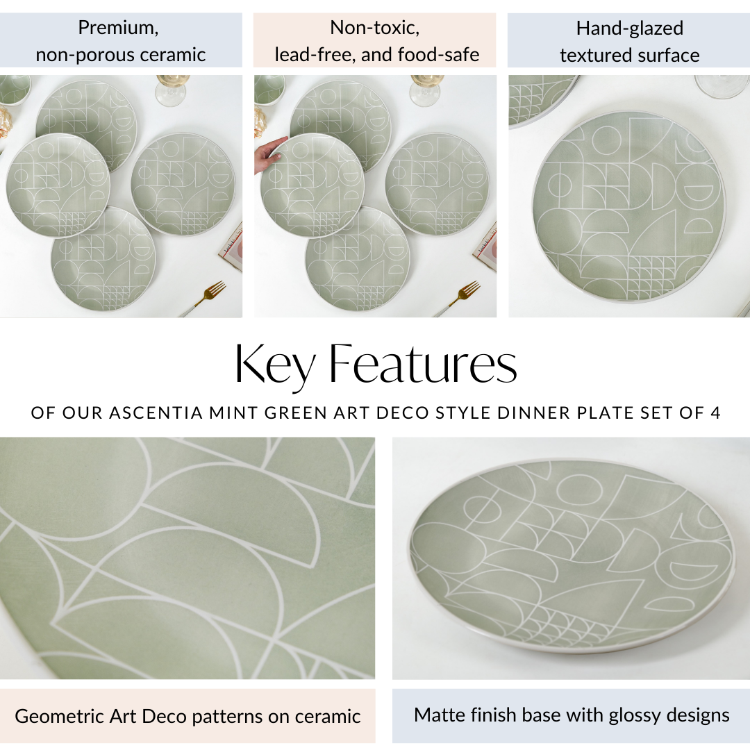 Monvia Geometric Pattern Dinner Plate Set Of 4 Mint 10 Inch Nestasia