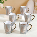 Fern Leaves Design Ceramic Mug Set Of 6 Grey 350ml Nestasia