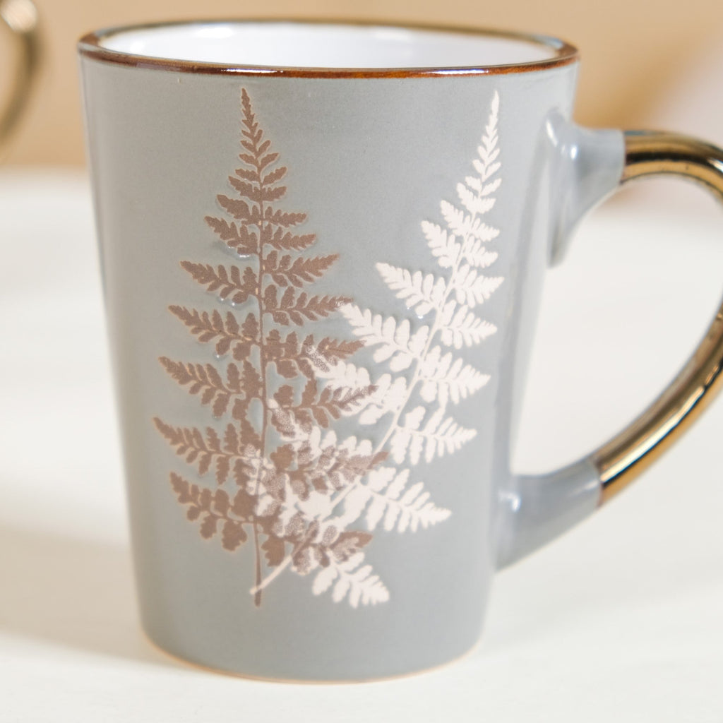 Fern Leaves Design Ceramic Mug Set Of 6 Grey 350ml Nestasia