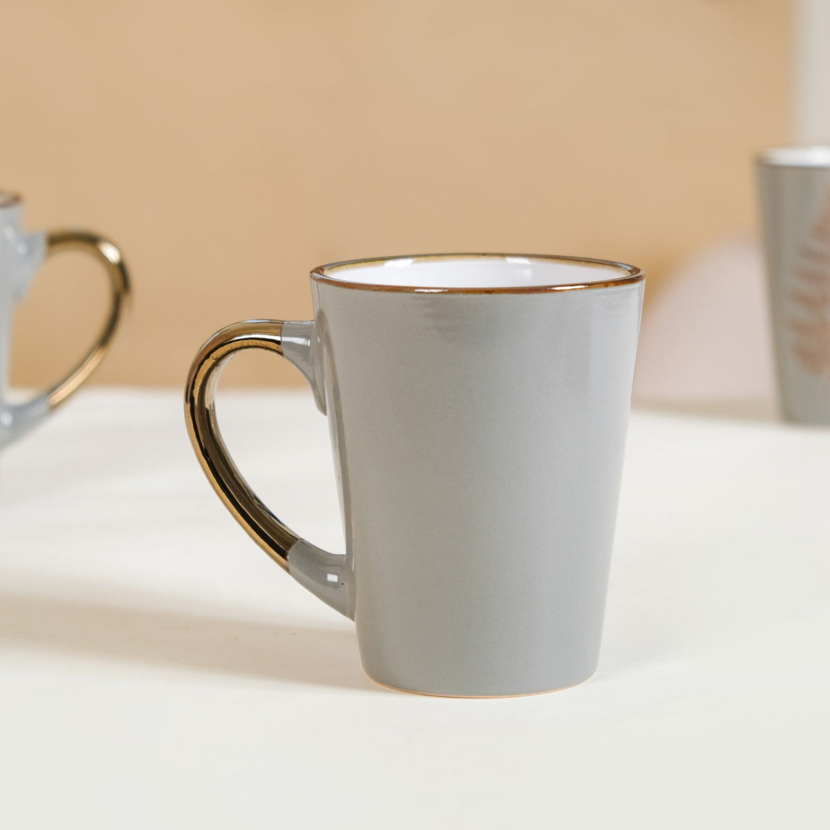 Fern Leaves Design Ceramic Mug Set Of 6 Grey 350ml Nestasia