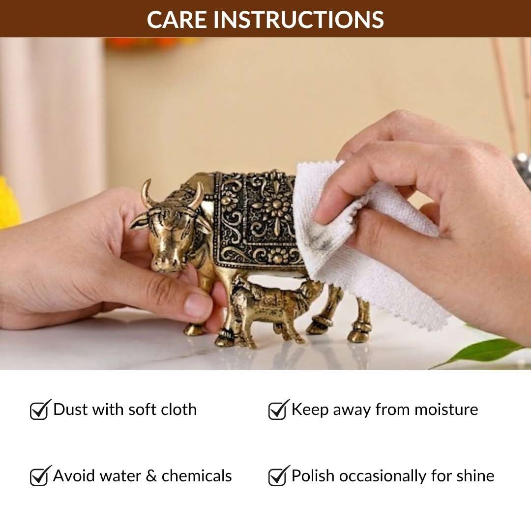Wish Fulfilling Kamdhenu Cow Calf Idol Pure Brass 4cm In Gift Box Nestasia