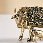 Wish Fulfilling Kamdhenu Cow Calf Idol Pure Brass 4cm In Gift Box Nestasia
