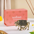Wish Fulfilling Kamdhenu Cow Calf Idol Pure Brass 4cm In Gift Box Nestasia