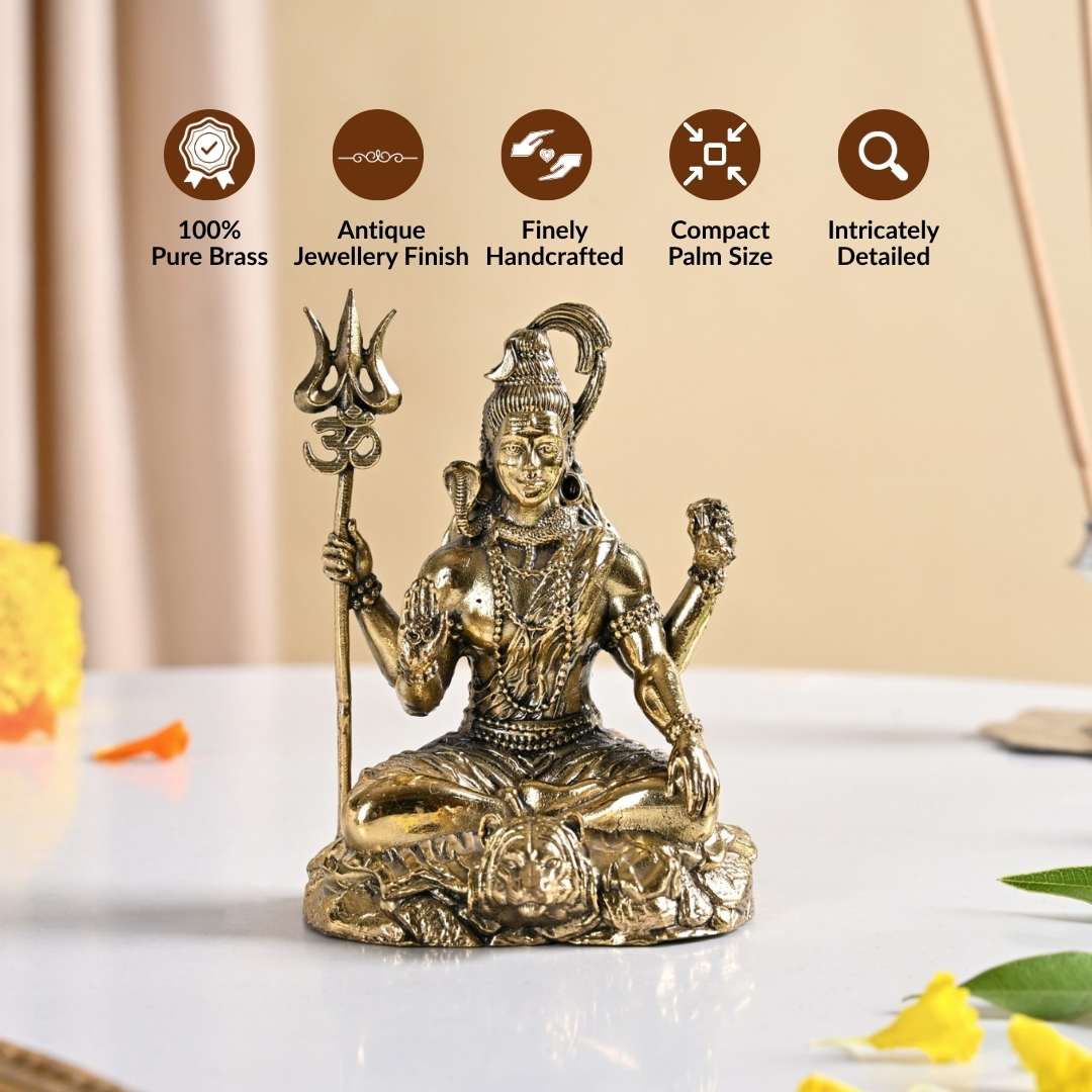 Pure Brass Shiv Mahadev Idol With Gift Box 8cm