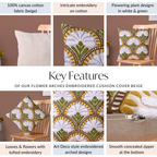 Flower Arches Embroidered Cushion Cover Beige 40x40cm Nestasia