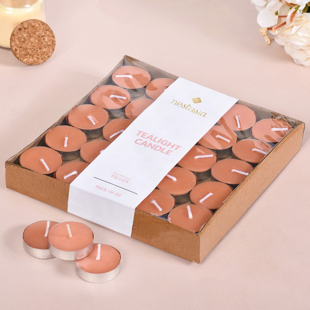 Festive Tealight Candles Peach Set Of 50 Nestasia
