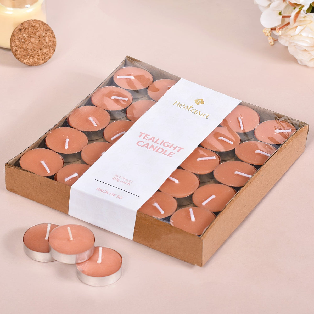 Festive Tealight Candles Peach Set Of 50 Nestasia