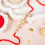 Stone And Pearl White Kundan Rakhi Set For Couple Nestasia
