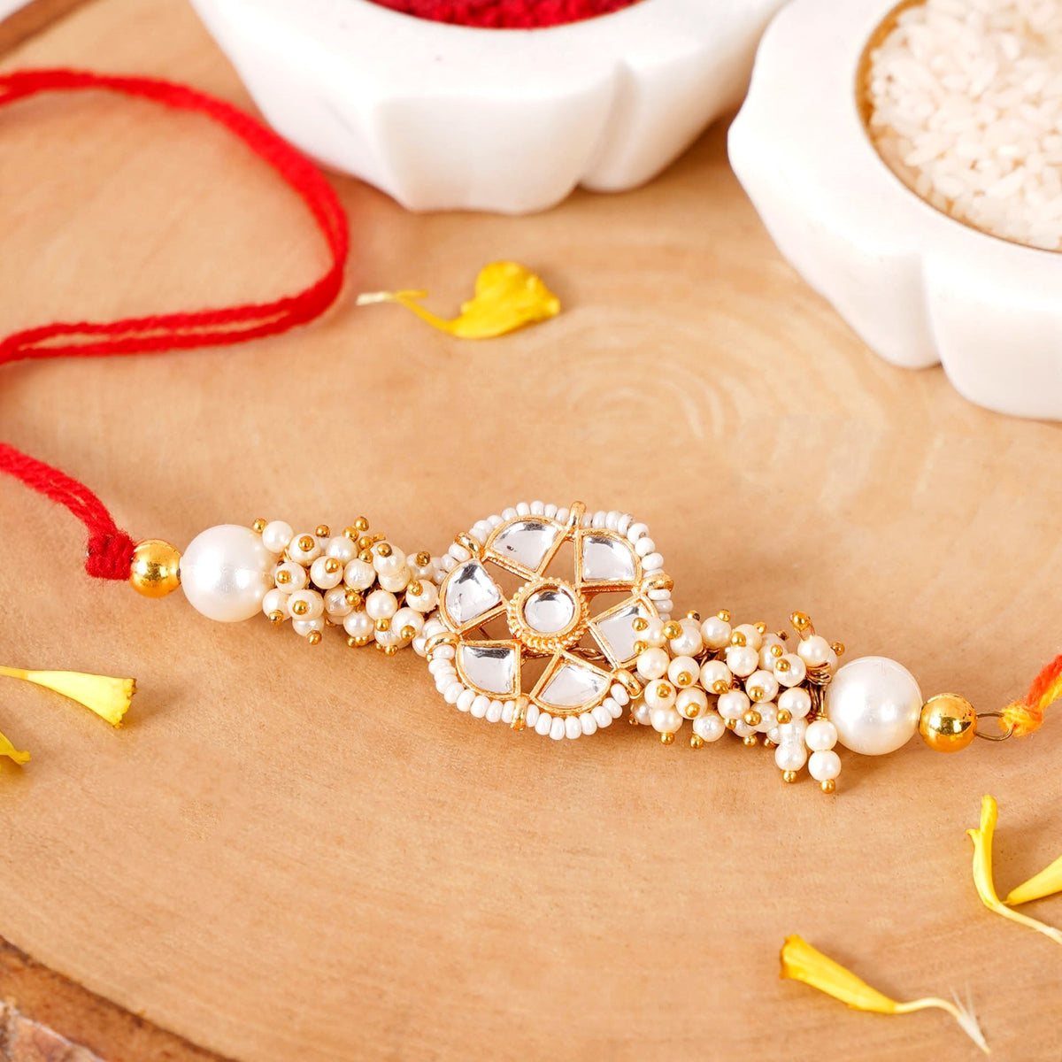 Pearl And Kundan Rakhi Gift Hamper For Brother Nestasia
